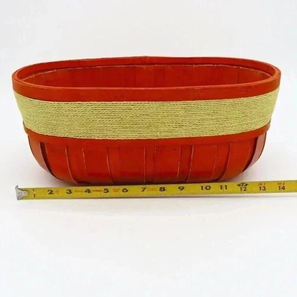 Woven Wood Plastic Lined Basket Planter MCM Vintage